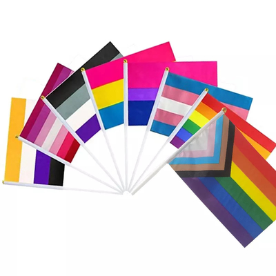Gedrukte Handbediende de Regenboogvlag van Vooruitgangspride flag waterproof LGBT
